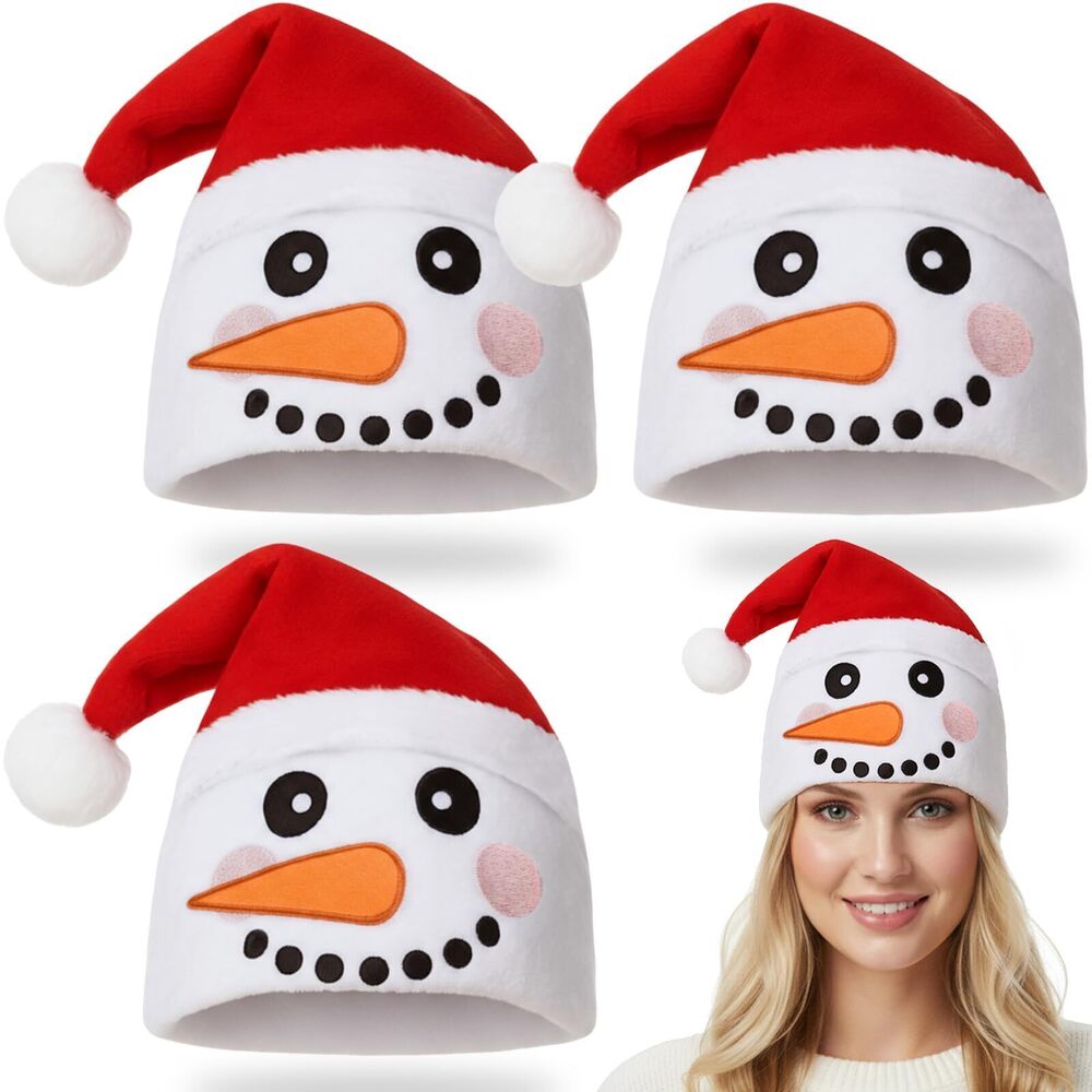 7711 3 Pcs Snowman Christmas Hat for Adults Novelty Velvet Santa Hat Unisex